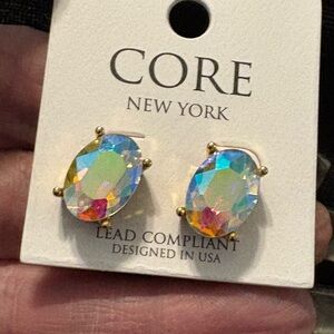 Earrings-  Crystal Solitaire Stud Earrings simulated oval cut earring nwt Tray F